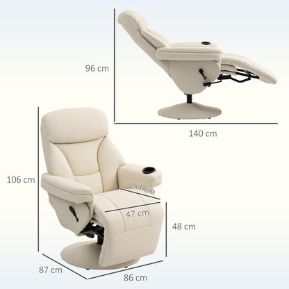 Manual Recliner Swivel Lounge Chair with Footrest, Cream White