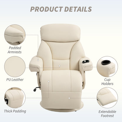 Manual Recliner Swivel Lounge Chair with Footrest, Cream White