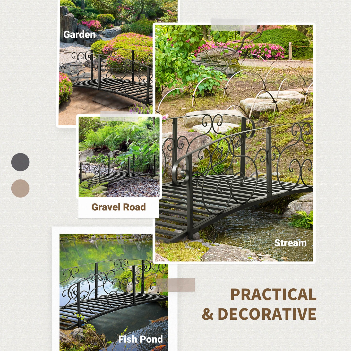 184cm Metal Arch Garden Garden Bridge, Black