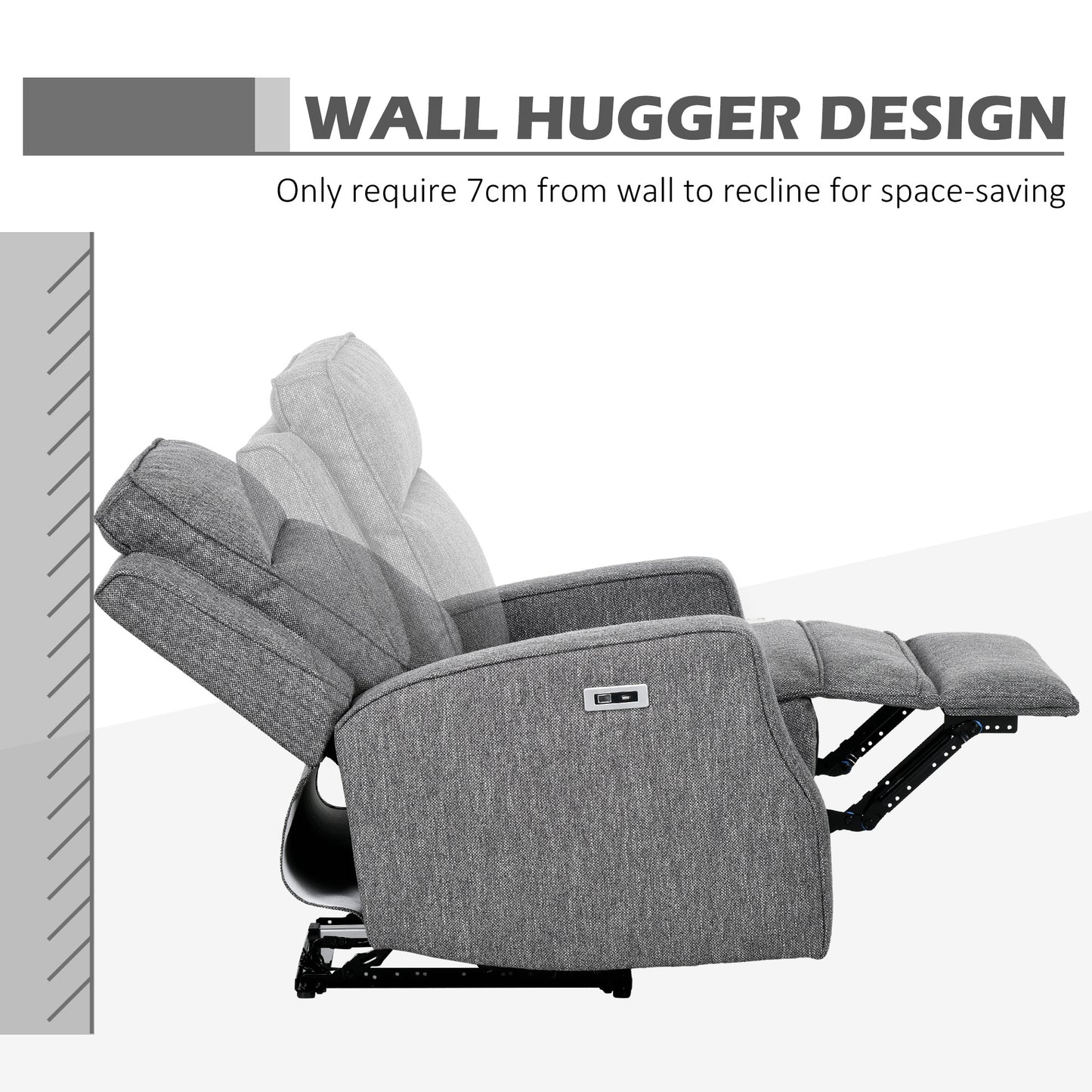 Electric Armchair, Fabric Recliner Chair with USB Port, Charcoal Grey