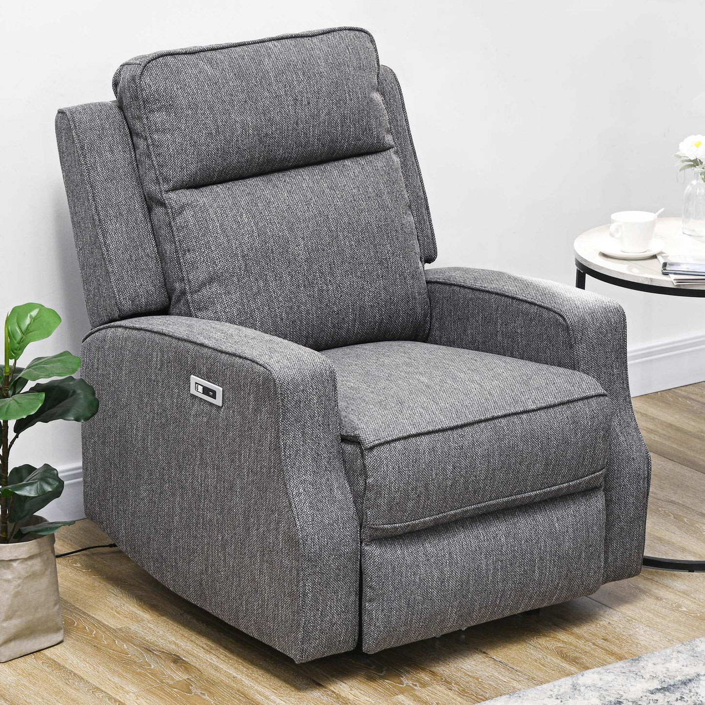 Electric Armchair, Fabric Recliner Chair with USB Port, Charcoal Grey