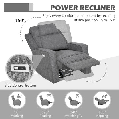 Electric Armchair, Fabric Recliner Chair with USB Port, Charcoal Grey