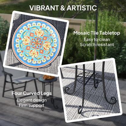 35.5cm Round Mosaic Garden Side Table Plant Stand w/ Shelf, Blue