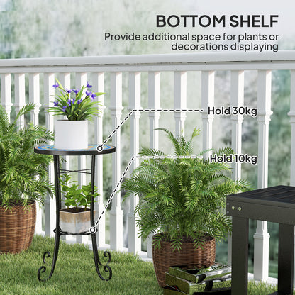 35.5cm Round Mosaic Garden Side Table Plant Stand w/ Shelf, Blue