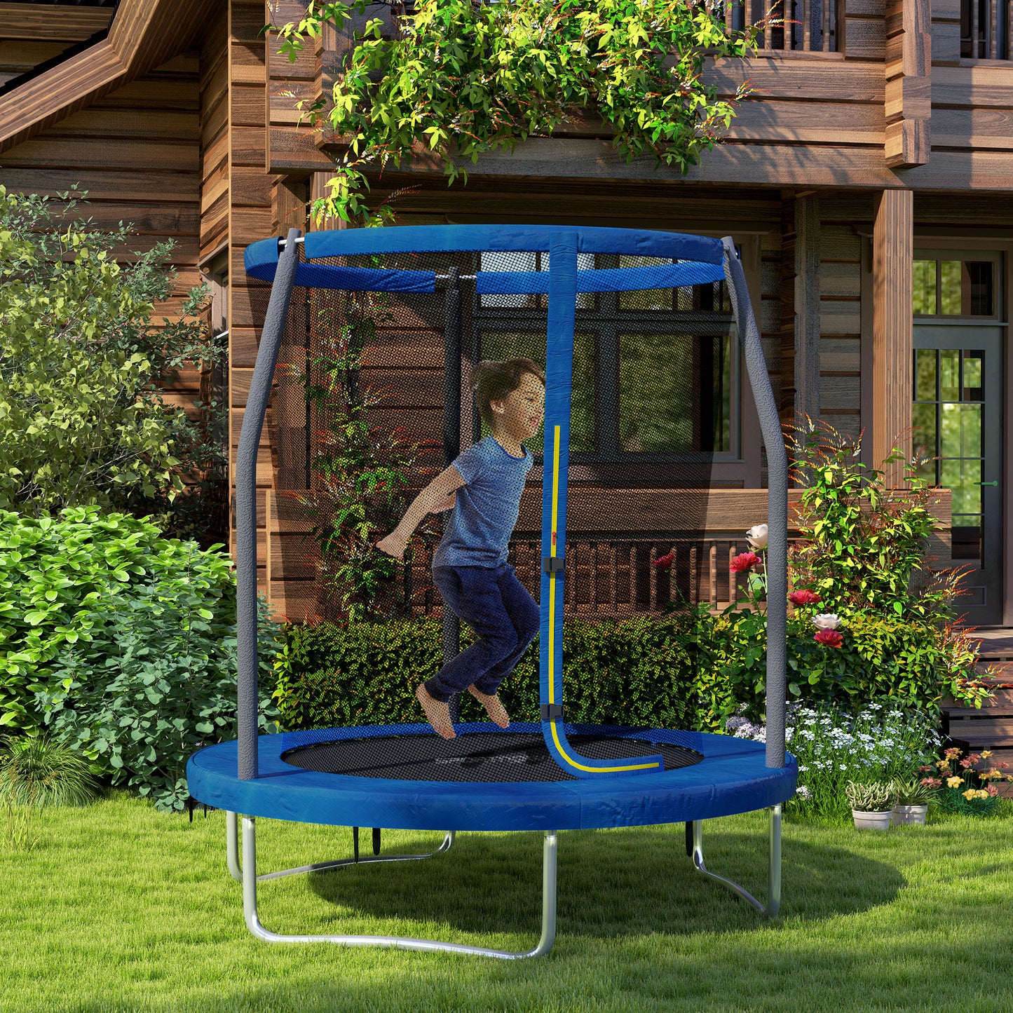 6ft Outdoor Kid Trampoline with Safety Enclosure Net, Blue