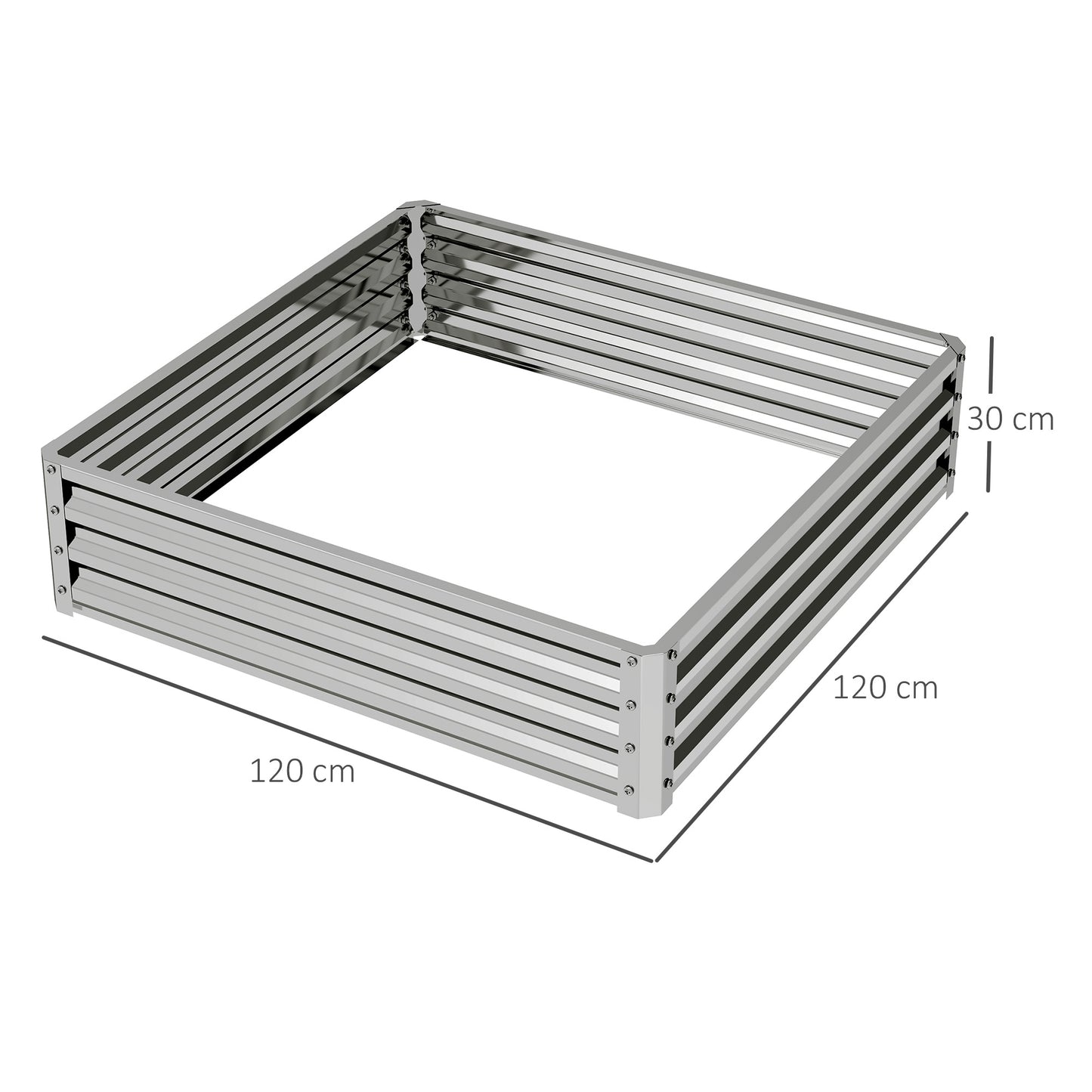 Raised Garden Bed Metal Patio Backyard Flower Planter, Silver Tone
