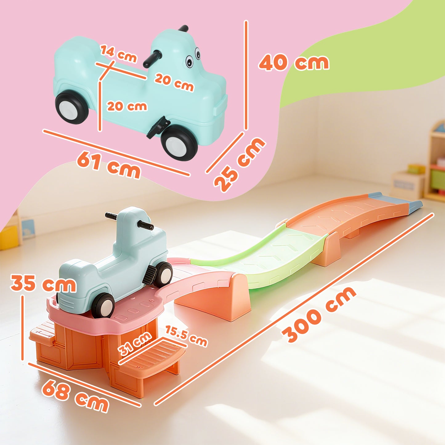 3(m) 4 Pieces Up and Down Kids Rollercoaster, for 2-5 Years, Orange