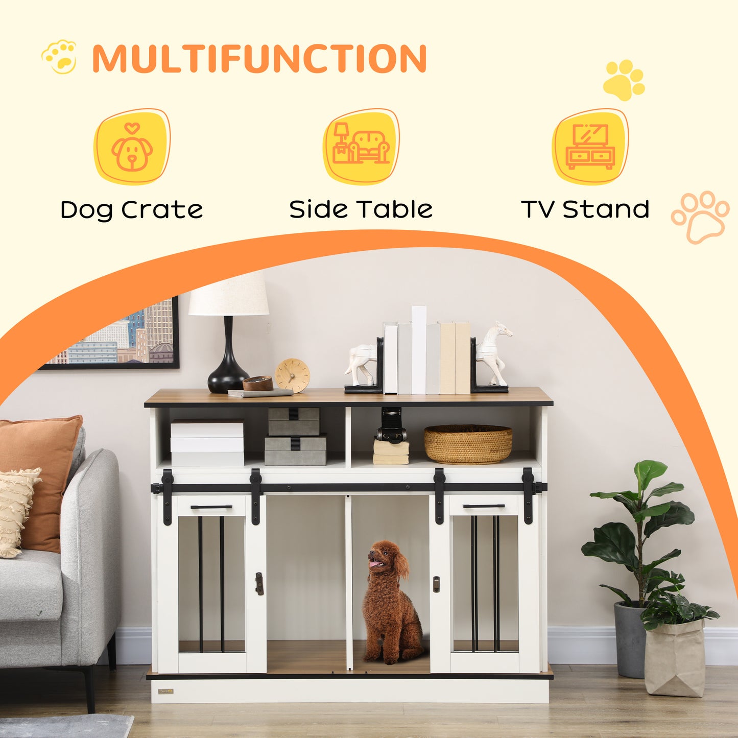 Dog Crate Furniture for Small and Large Dogs with Movable Divider, White