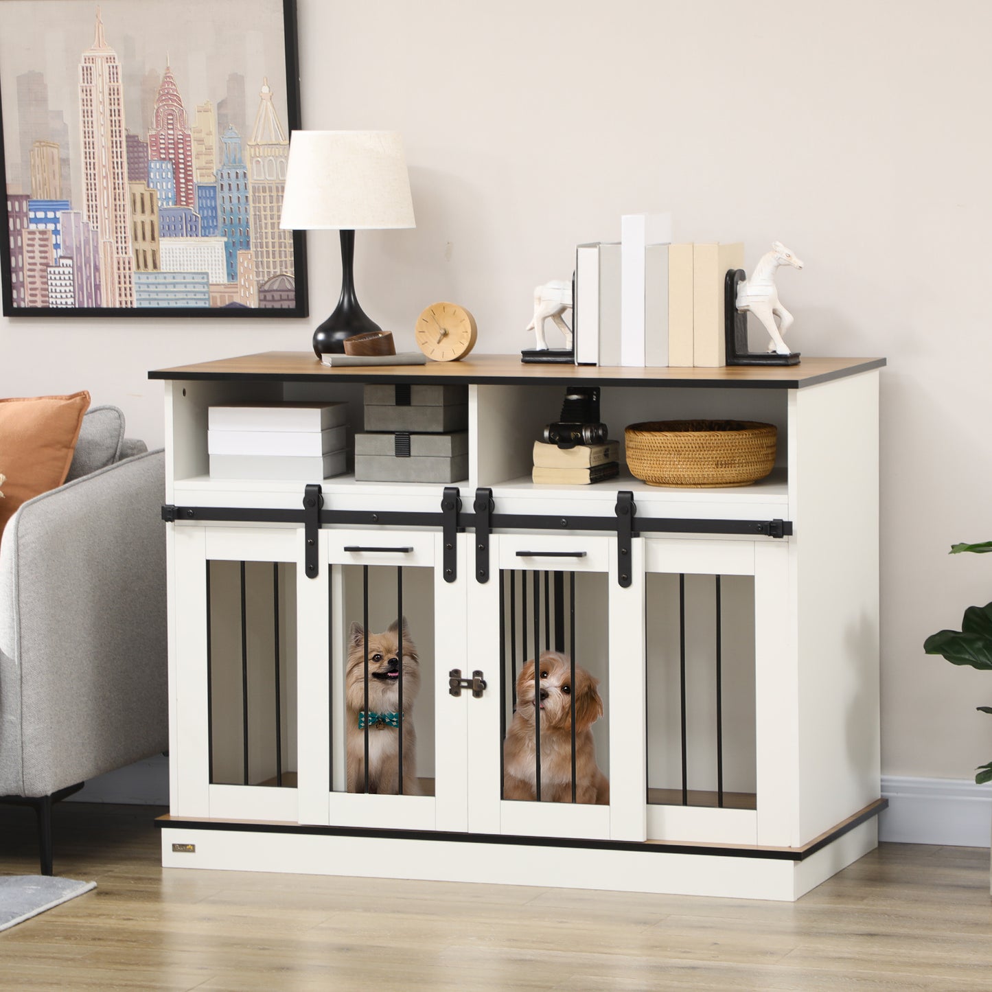 Dog Crate Furniture for Small and Large Dogs with Movable Divider, White