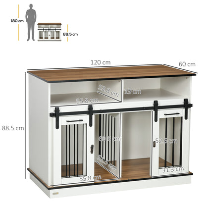 Dog Crate Furniture for Small and Large Dogs with Movable Divider, White