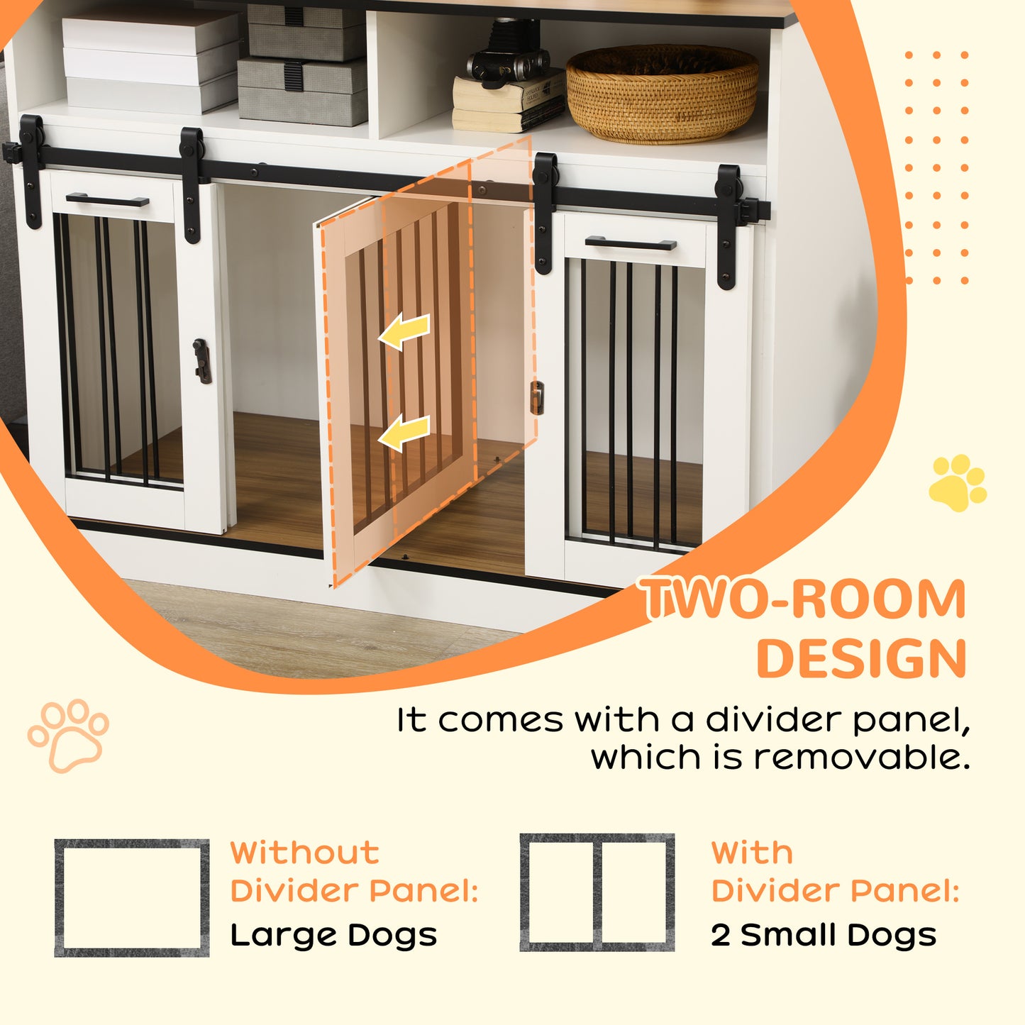 Dog Crate Furniture for Small and Large Dogs with Movable Divider, White