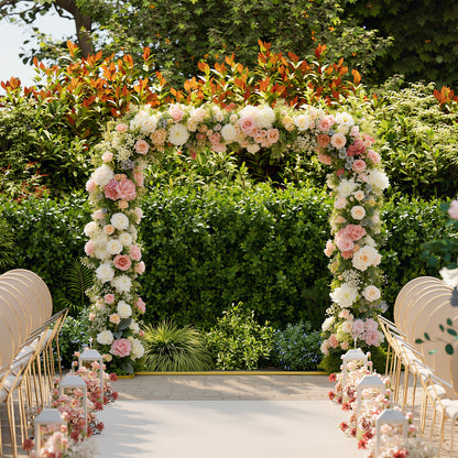 Wedding Arch Backdrop Stand, Gold Wedding Arch with U-shaped Stakes