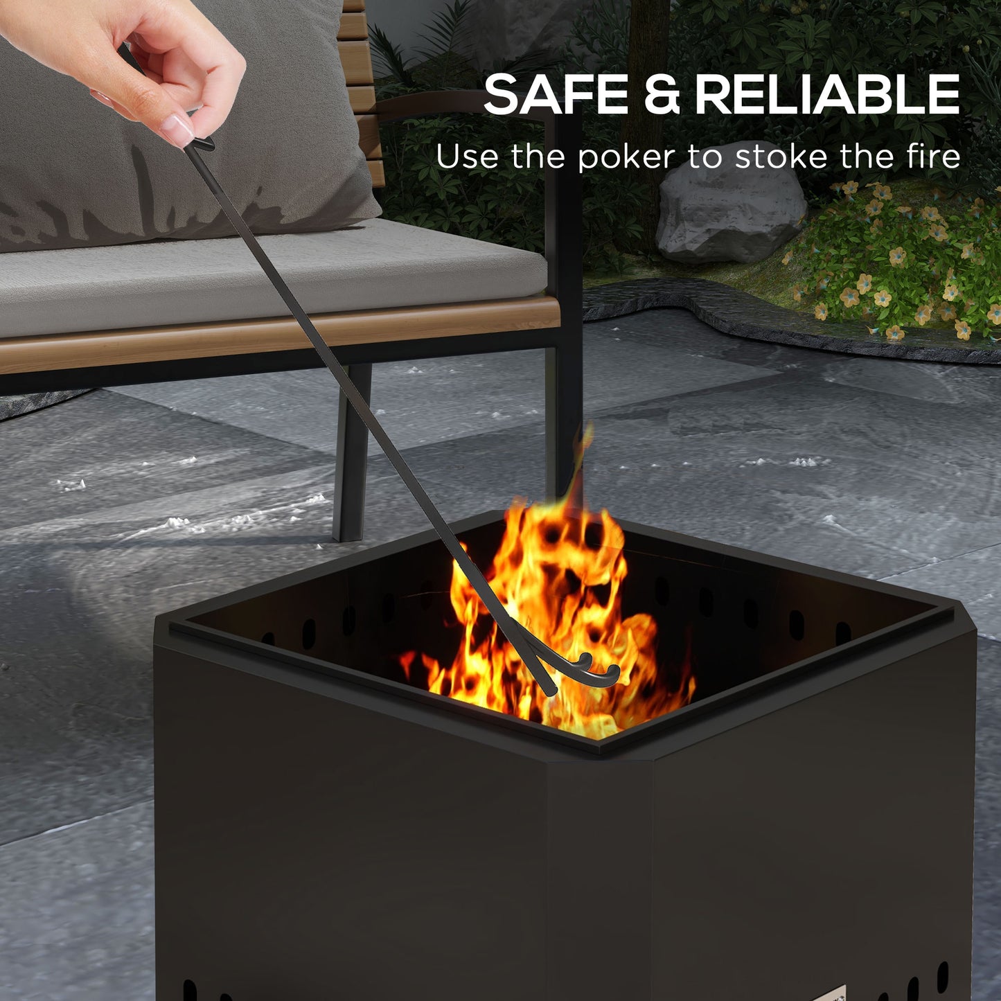 Smokeless Fire Pit, Square Metal Bonfire Stove, Black