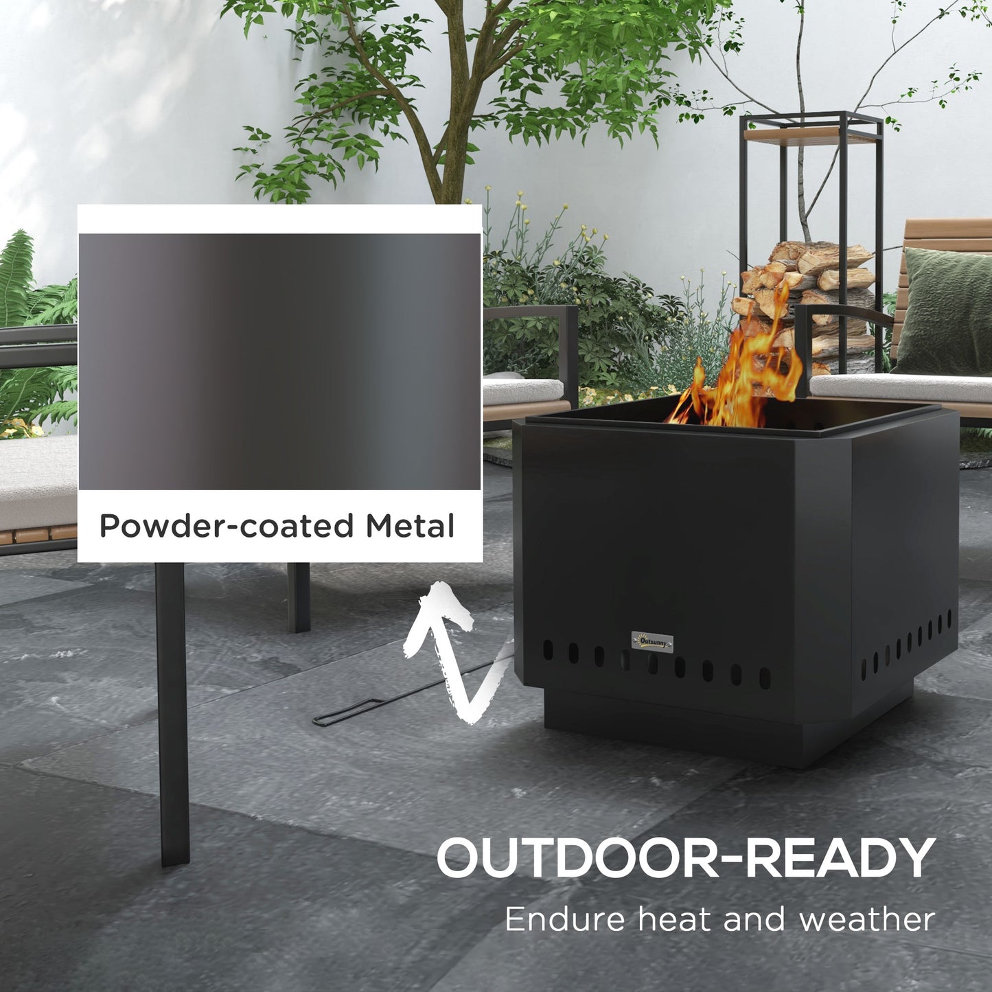Smokeless Fire Pit, Square Metal Bonfire Stove, Black