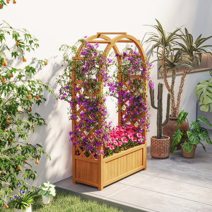Wooden Raised Garden Bed, Trellis Planter w/ Trellis, Fabric Liner