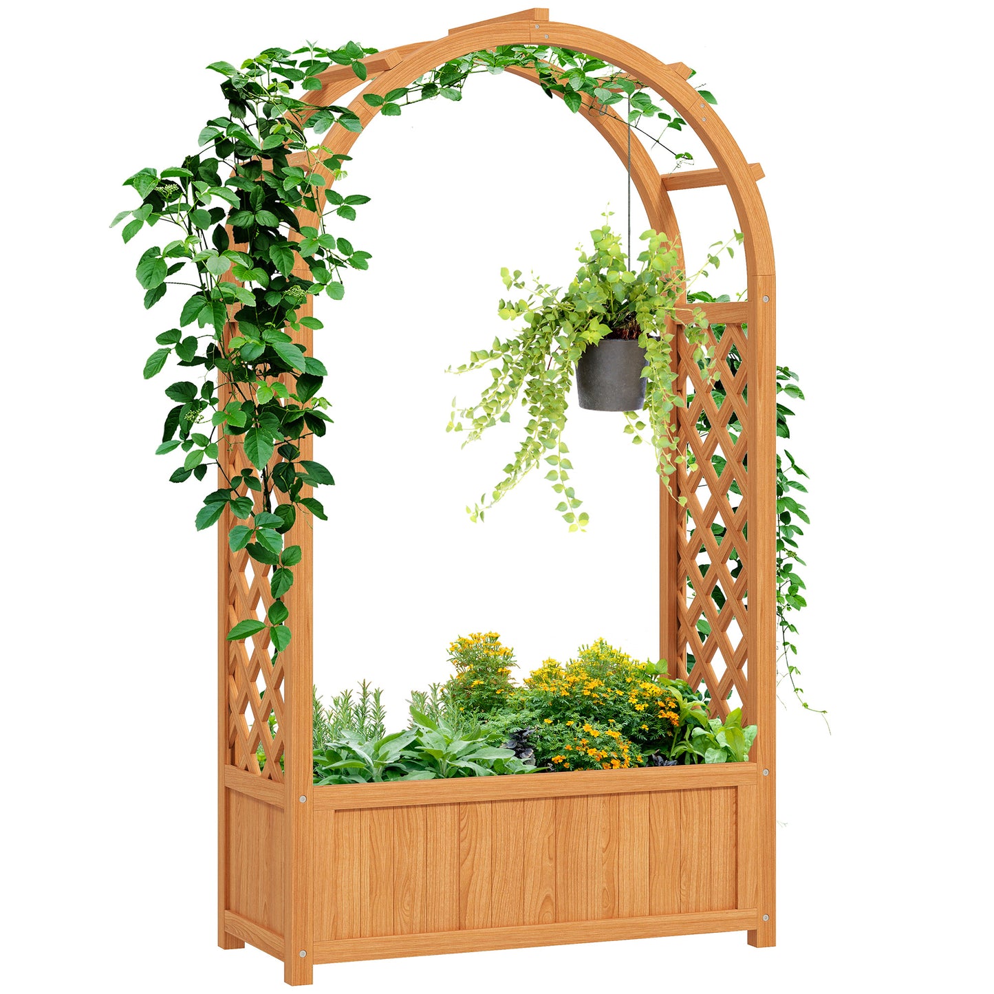 Wooden Raised Garden Bed, Trellis Planter w/ Trellis, Fabric Liner