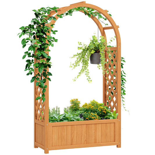 Wooden Raised Garden Bed, Trellis Planter w/ Trellis, Fabric Liner