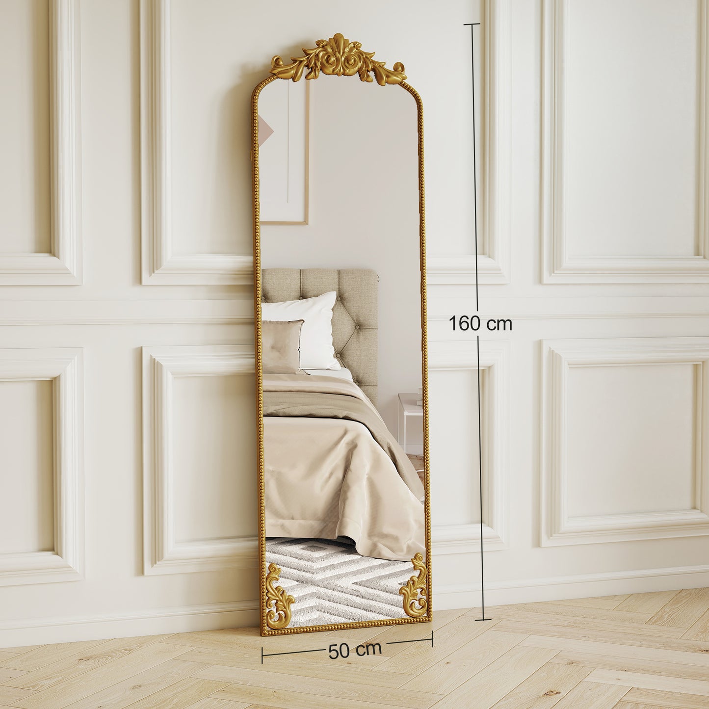 50 x 160 cm Full Length Mirror with Metal Frame, Gold Tone