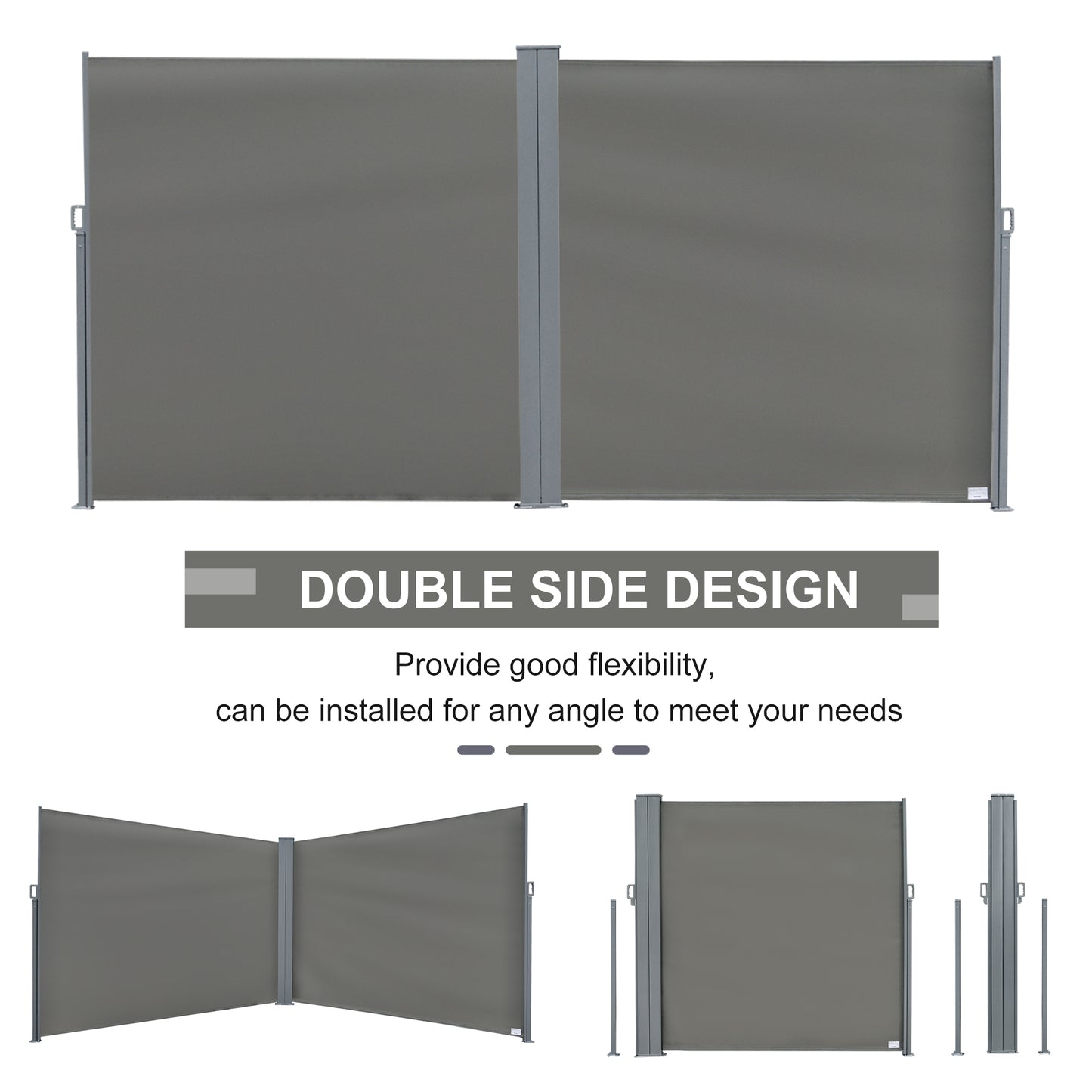 6 x 2m Patio Double Side Awning Folding Privacy Screen Fence Grey