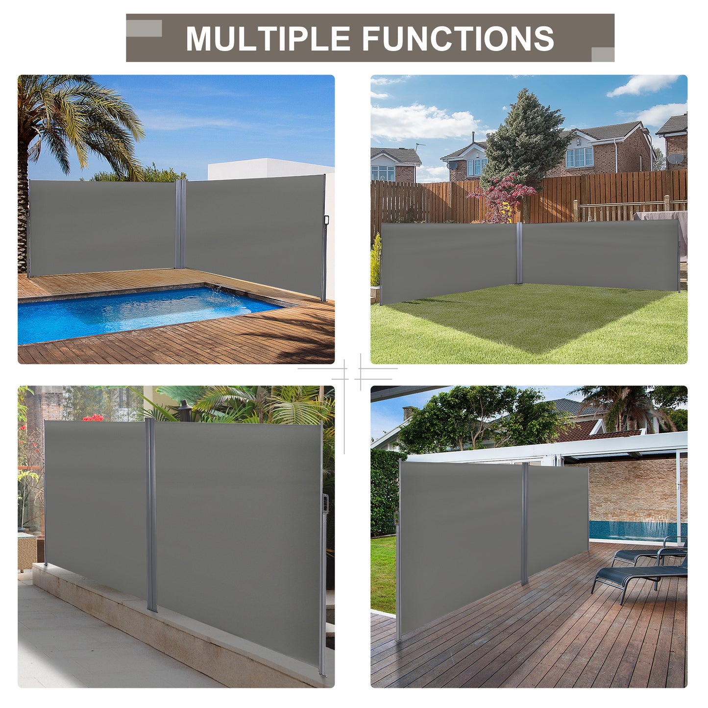 6 x 2m Patio Double Side Awning Folding Privacy Screen Fence Grey