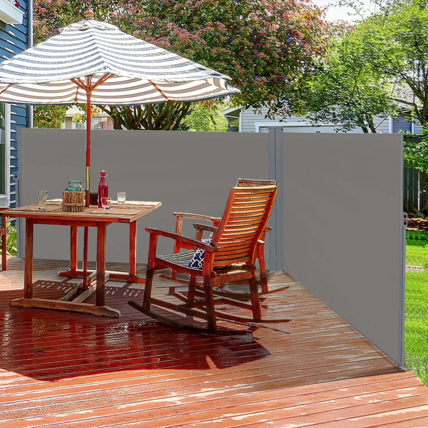 6 x 2m Patio Double Side Awning Folding Privacy Screen Fence Grey