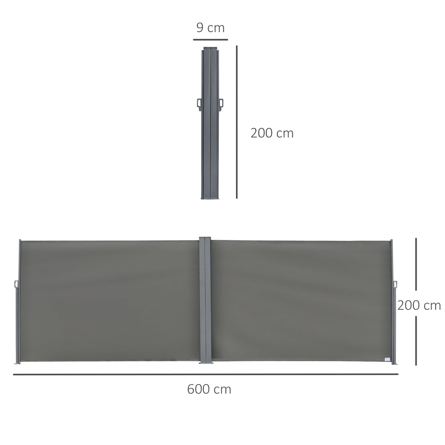 6 x 2m Patio Double Side Awning Folding Privacy Screen Fence Grey