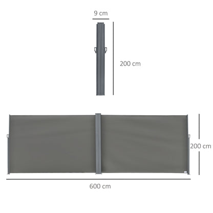 6 x 2m Patio Double Side Awning Folding Privacy Screen Fence Grey