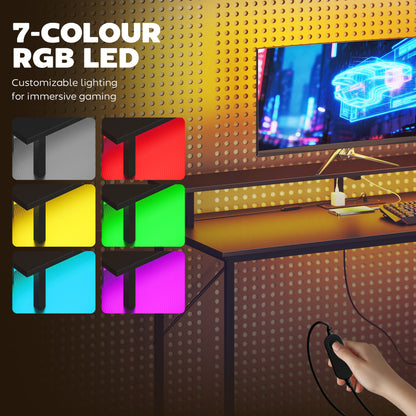 147cm Gaming Desk with Charging Station and RGB Lights, Black