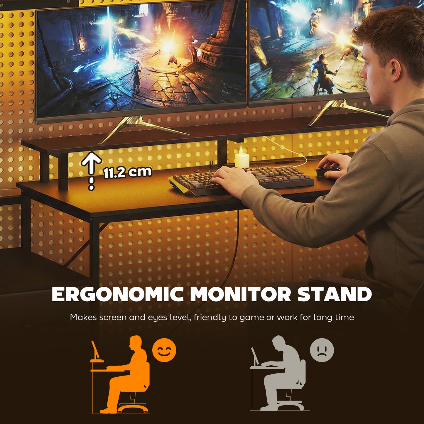 147cm Gaming Desk with Charging Station and RGB Lights, Black