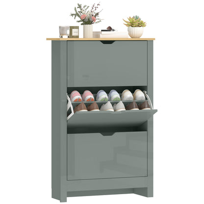 18-Shoe Storage Cabinet 6 Shelves 3 Drawers Tabletop Light Grey