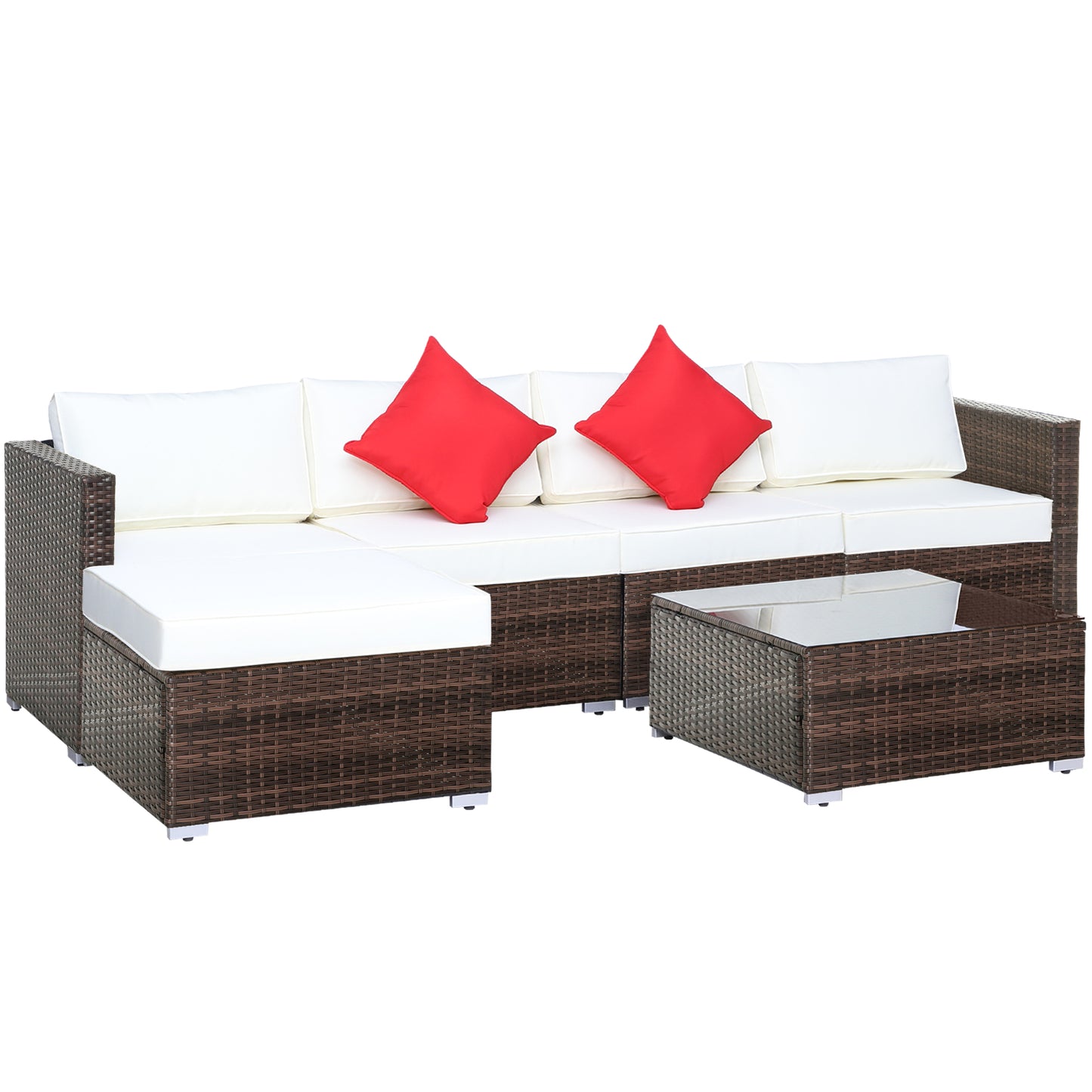 6 Pieces Rattan Furniture Set Garden Sofa Conservatory Wicker Brown