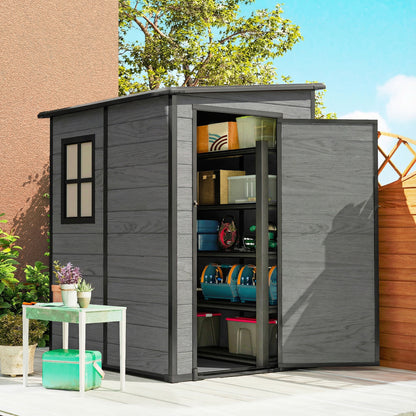 Lean to Garden Shed, Plastic Tool Storage House w/ Lockable Door
