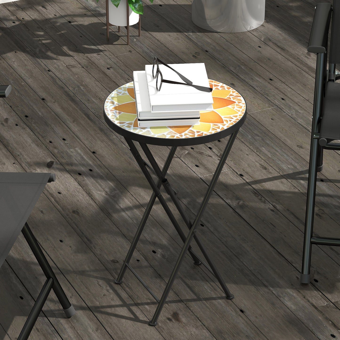 Mosaic Garden Table, 35.5cm Folding Coffee Table, Yellow