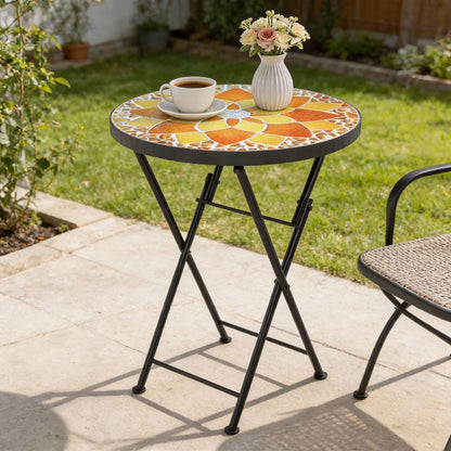 Mosaic Garden Table, 35.5cm Folding Coffee Table, Yellow