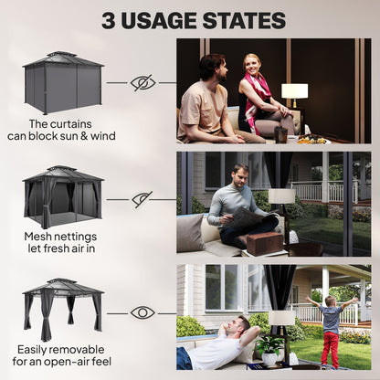 3 x 3.6 m Hardtop Gazebo with Sides, 2-Tier Roof Garden Gazebo