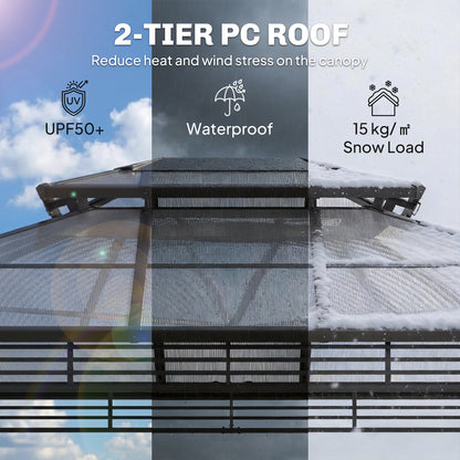 3 x 3.6 m Hardtop Gazebo with Sides, 2-Tier Roof Garden Gazebo