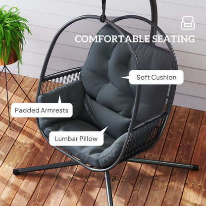 Hanging Egg Chair with Stand, Cushions for Garden, Dark Grey