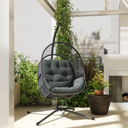 Hanging Egg Chair with Stand, Cushions for Garden, Dark Grey