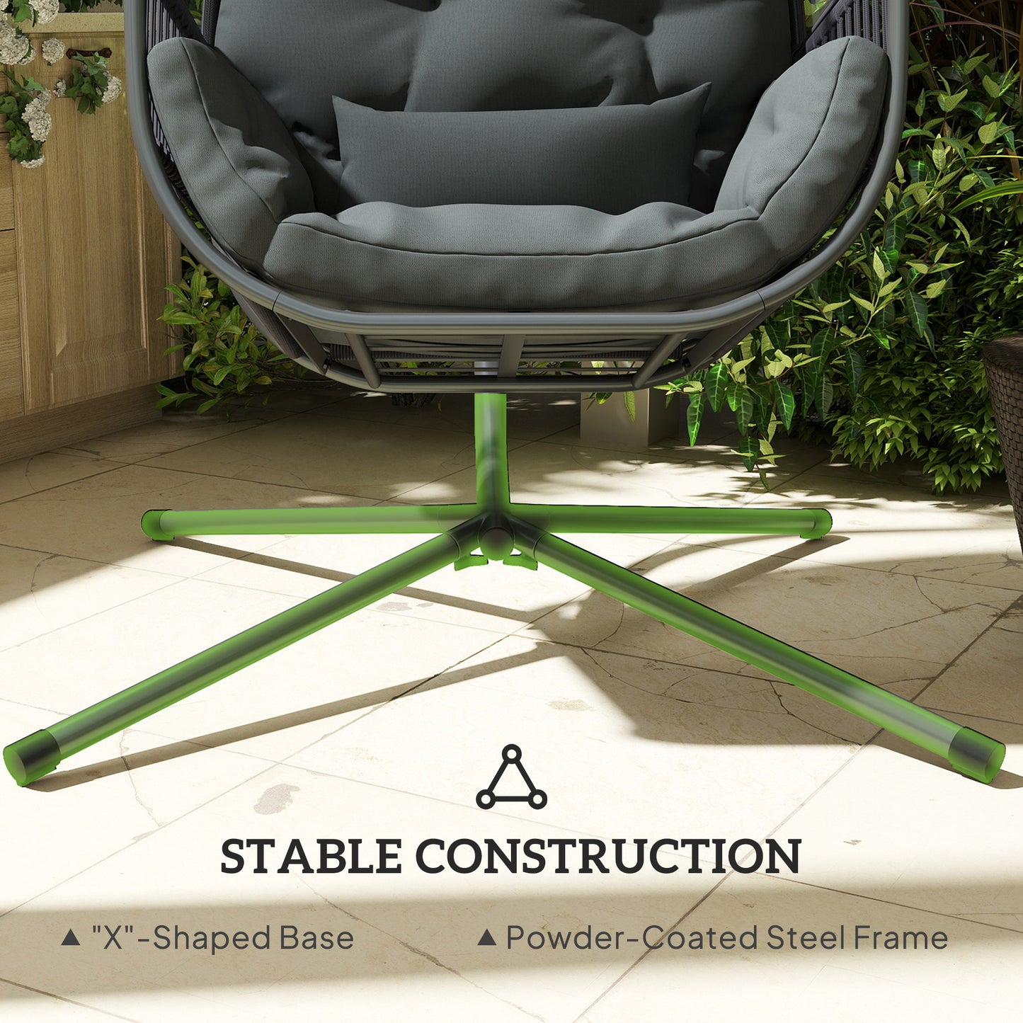 Hanging Egg Chair with Stand, Cushions for Garden, Dark Grey