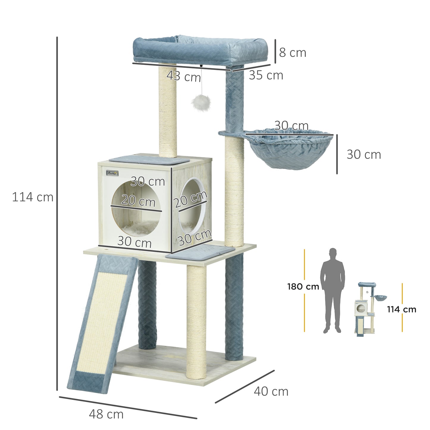 114cm Cat Tree for Indoor Cats, with Scratching Posts, hammock, Bed, House