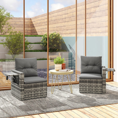 Rattan Garden Sofa with Hidden Side Trays 2 Seater, Dark Grey