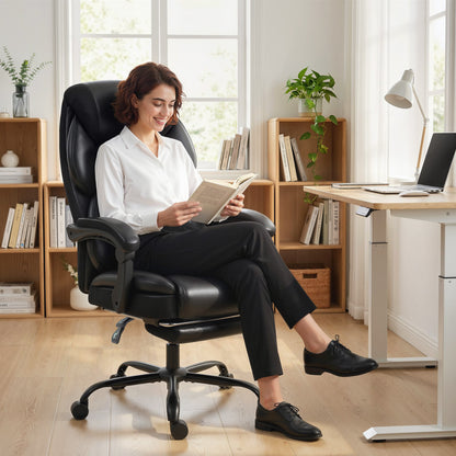 Adjustable Office Chair with Footrest, Armrest, Casters, Black