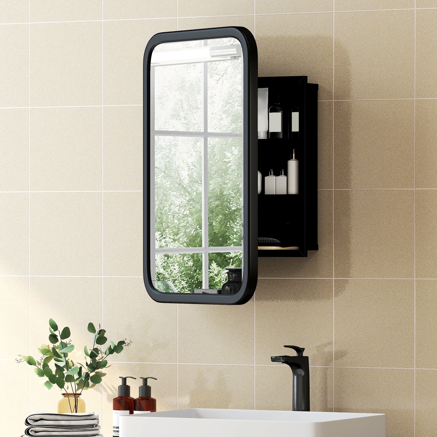Bathroom Wall Cabinet with Mirror Black