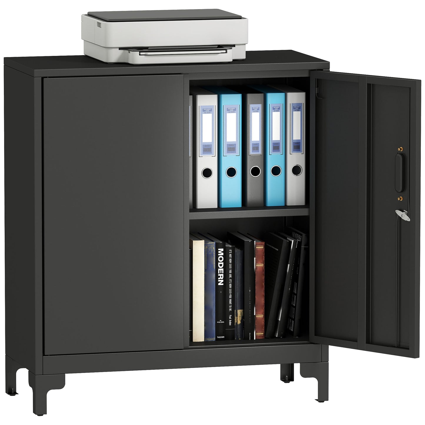 Lockable Metal Filing Cabinet, 2-Tier Storage Cupboard, Black