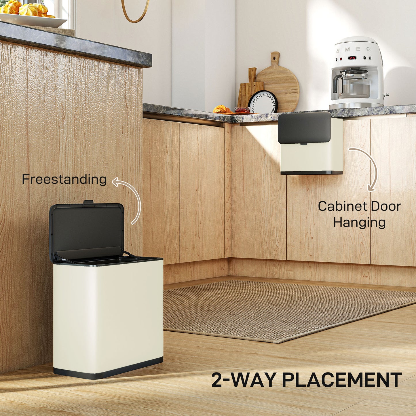 8L Hanging Kitchen Bin, Rubbish bin w/ Stay-Open Lid for Under Sink