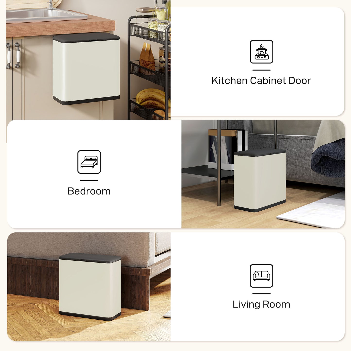8L Hanging Kitchen Bin, Rubbish bin w/ Stay-Open Lid for Under Sink