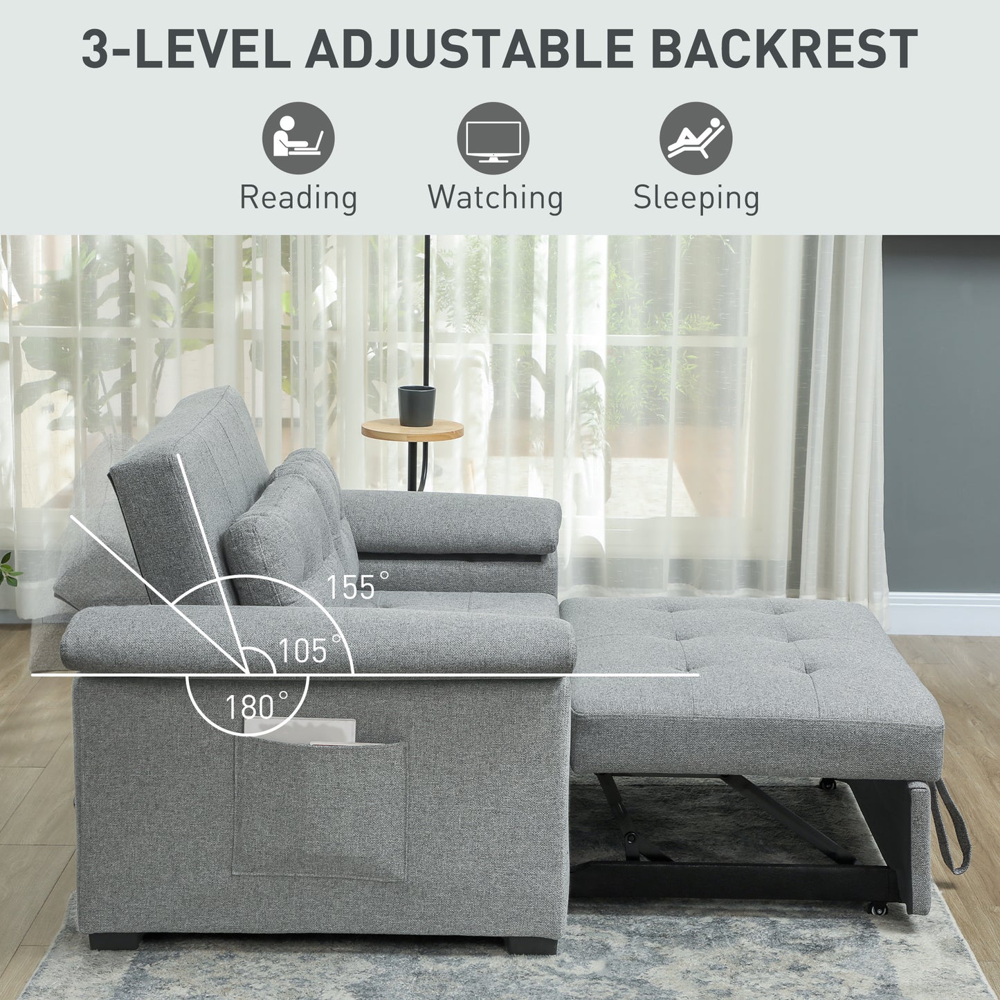 Click Clack Sofa Bed 2 Seater Sofa Bed for Living Room Light Grey
