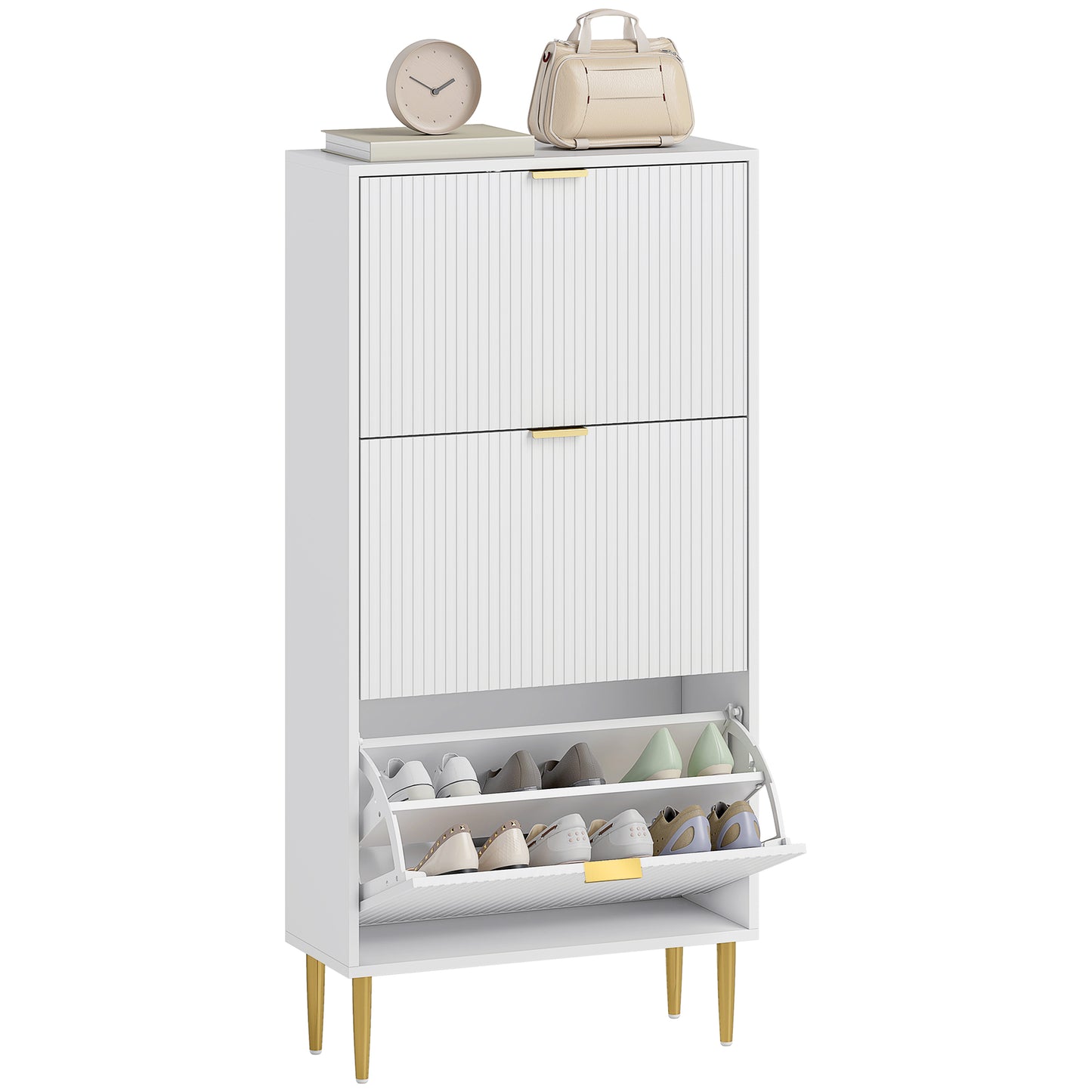 Slim Shoe Storage Cabinet with 3 Flip Drawers for Hallway, White