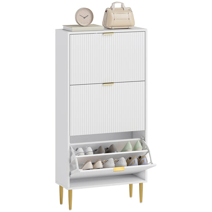 Slim Shoe Storage Cabinet with 3 Flip Drawers for Hallway, White