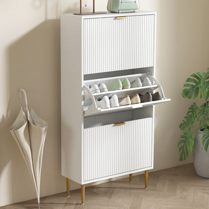 Slim Shoe Storage Cabinet with 3 Flip Drawers for Hallway, White